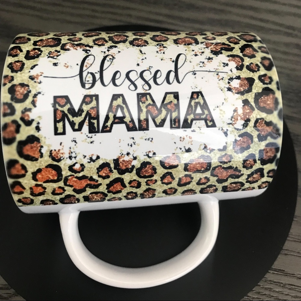 ☕️ New! Animal Print Blessed Mama Large 15 oz Ceramic Mug Coffee Cup w Box